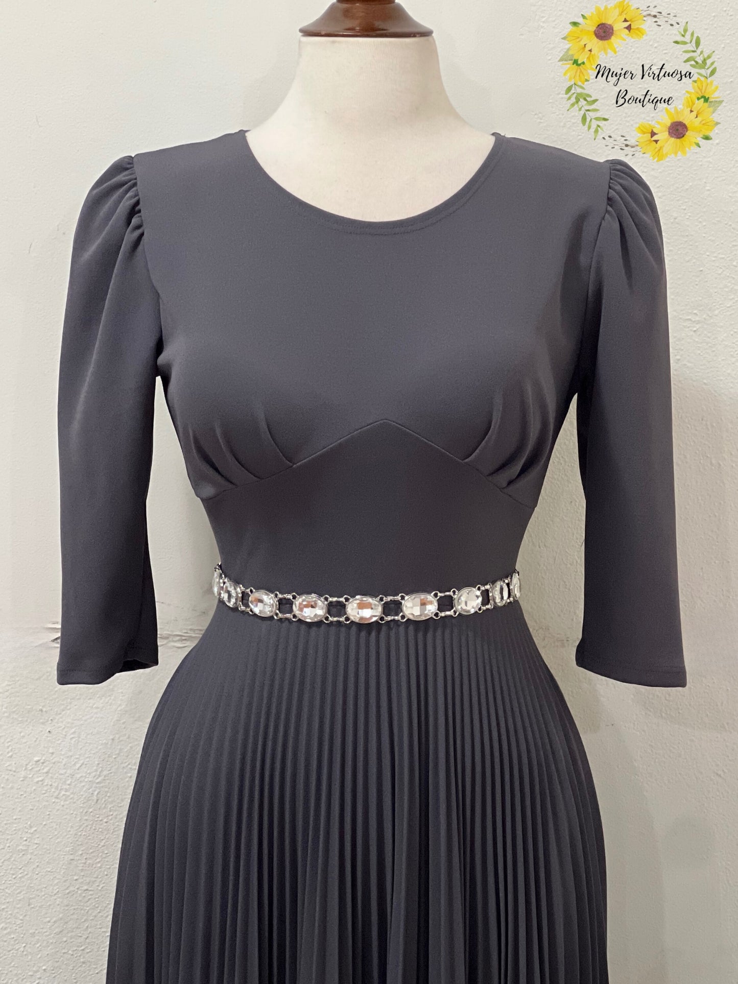 Cristel Dark Grey Pleated Dress