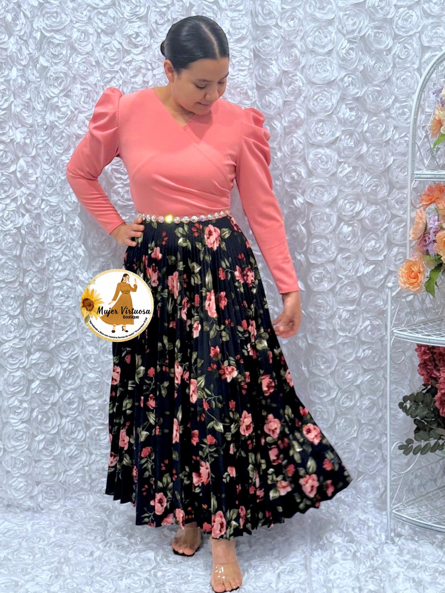 Yvette Old Pink & Navy Floral Dress