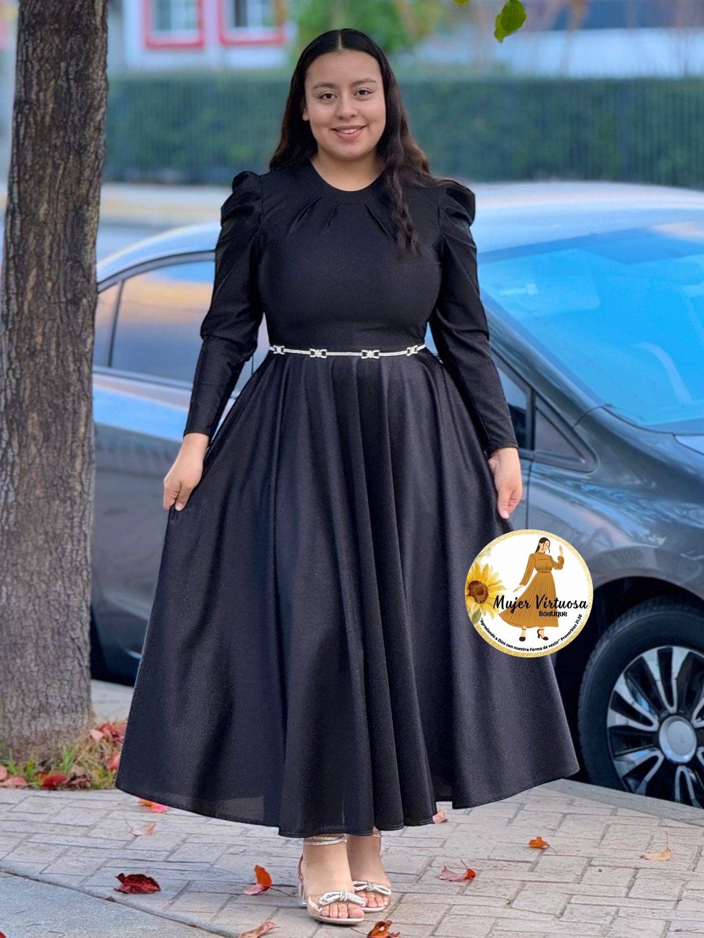 Eloisa Black Glitter Satin Dress