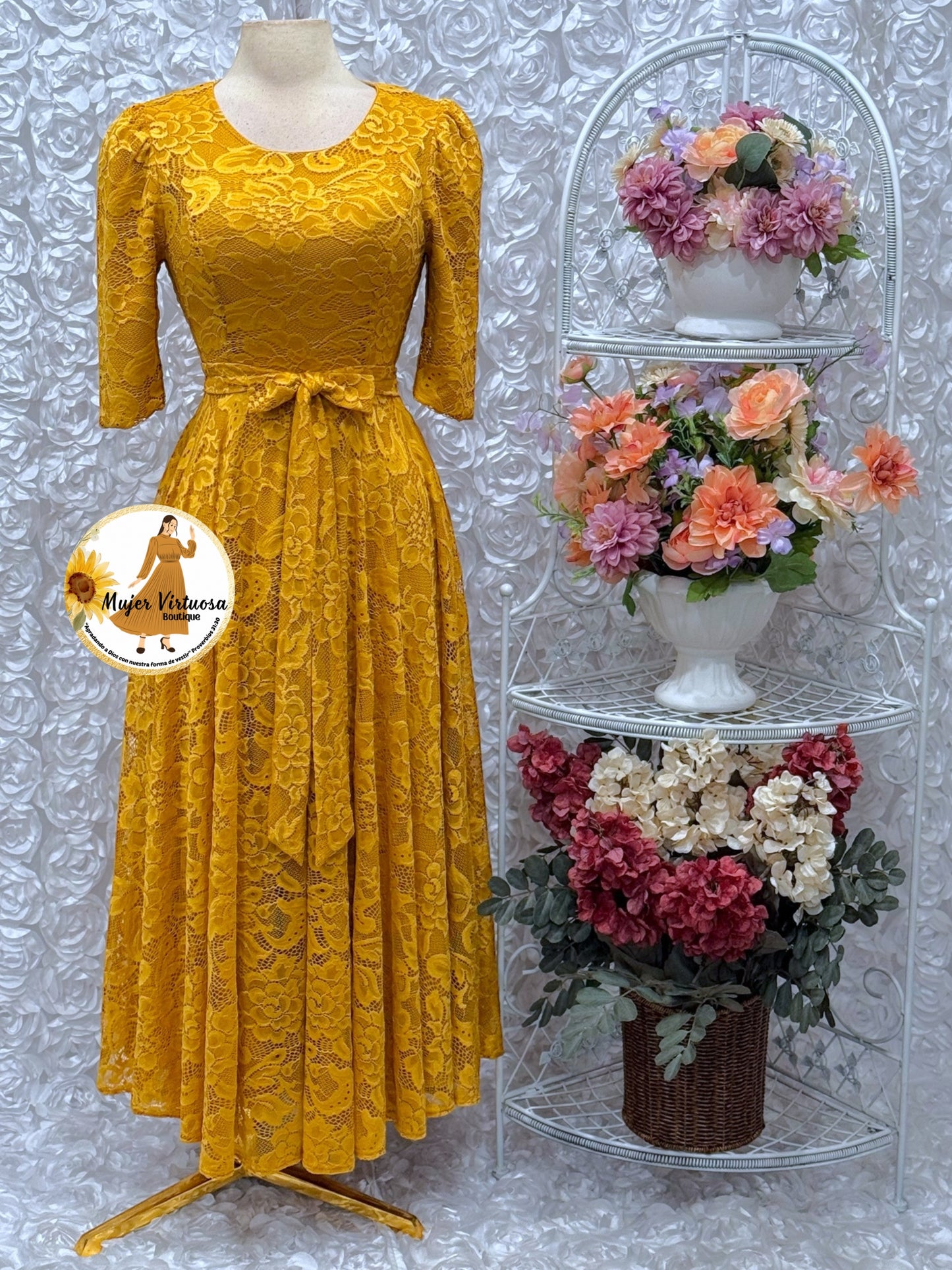 Camila Mustard Lace Dress