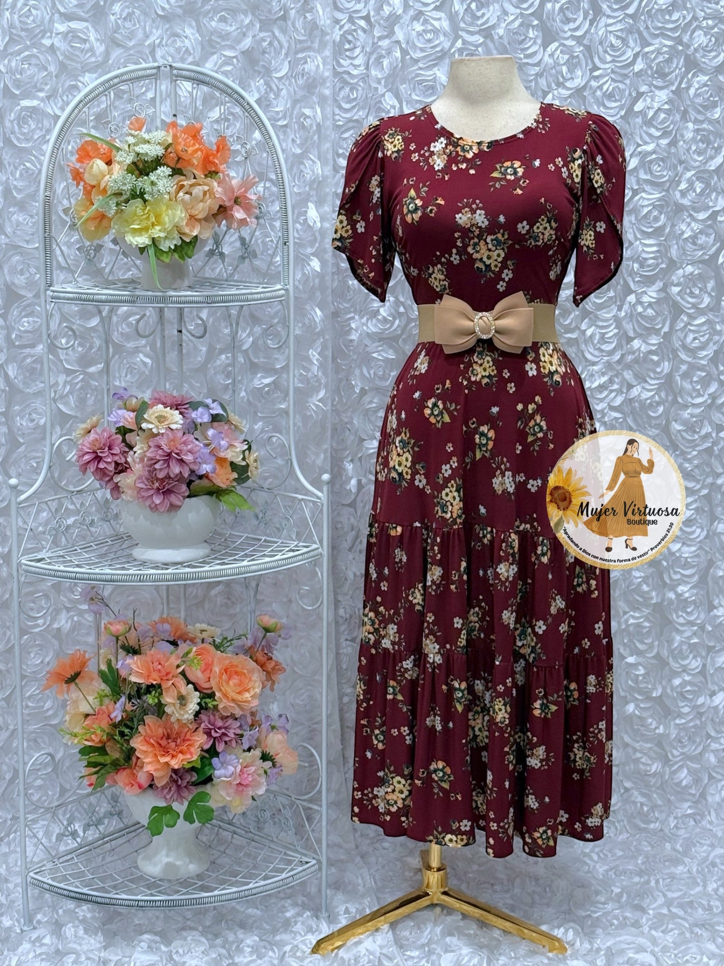 Abigail Burgundy Floral Dress