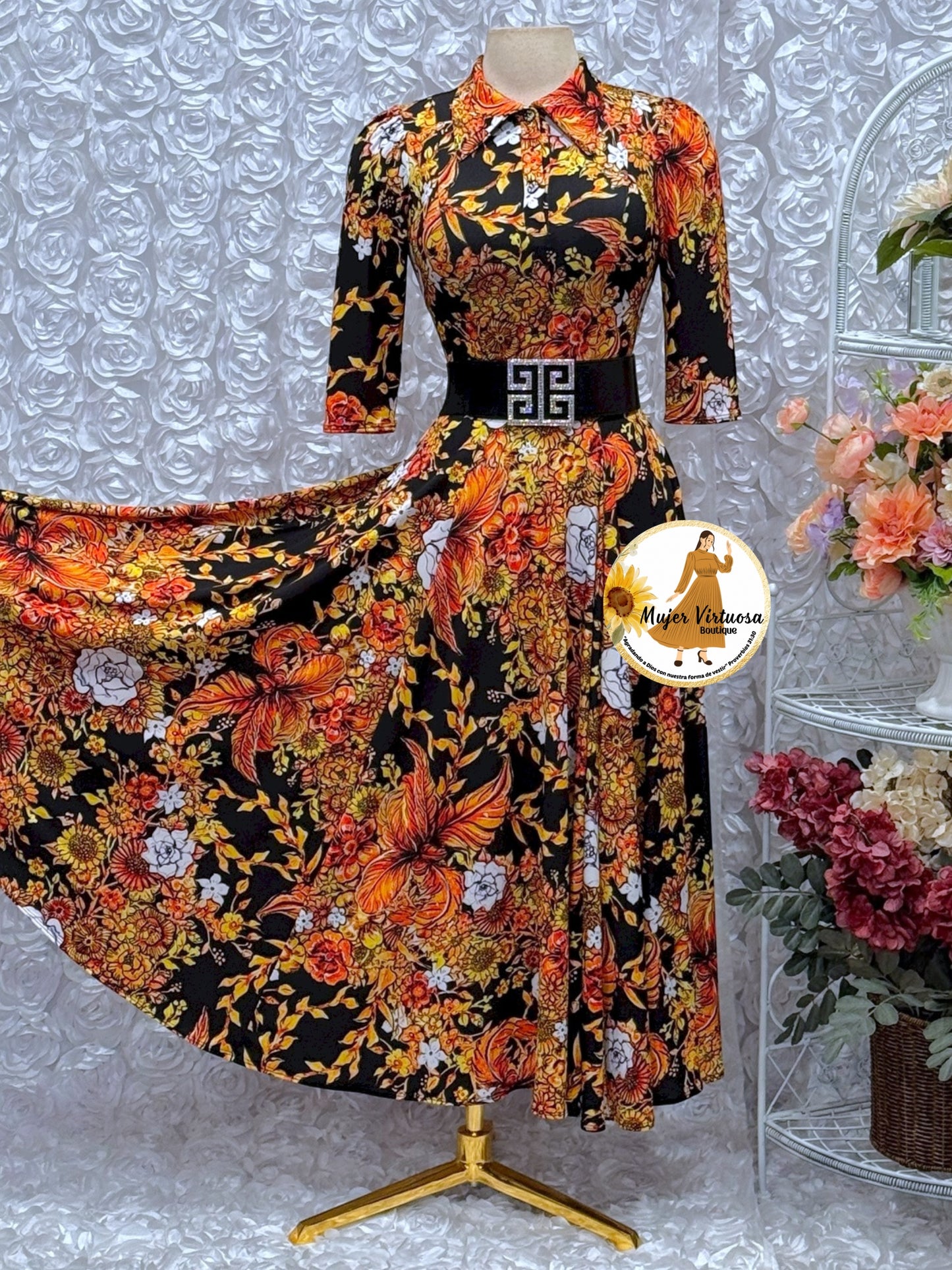 Minerva Black & Autumn Colors Dress