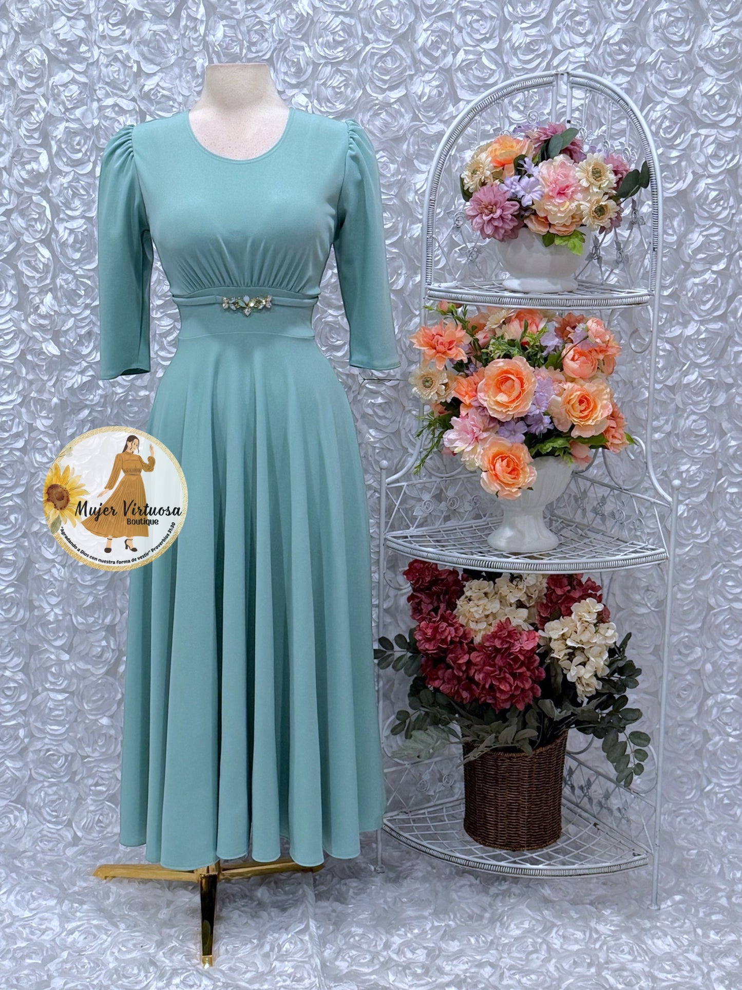 Wendy Sage Green Belted Dress