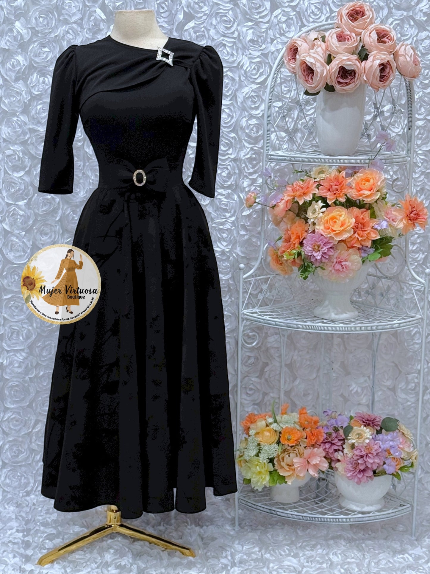 Rosalie Black Velvet Floral Dress