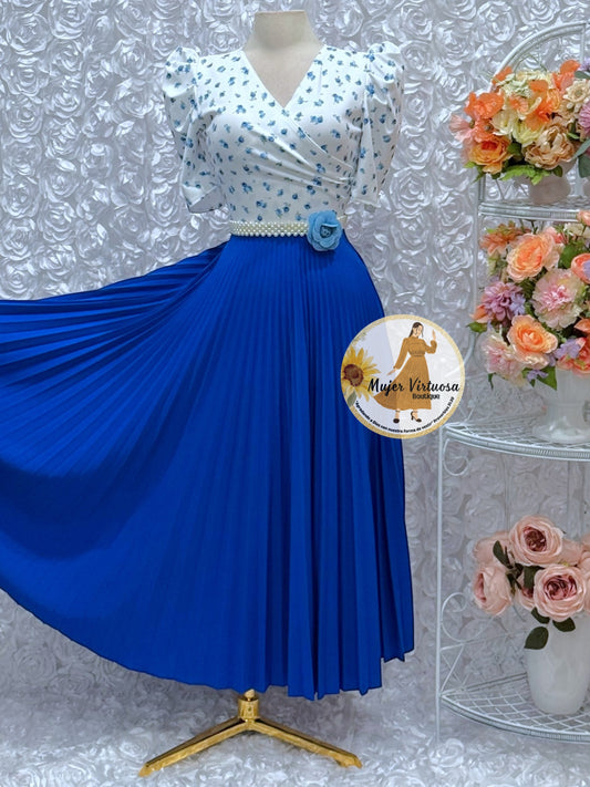 Jessica White/Royal Blue Floral Dress