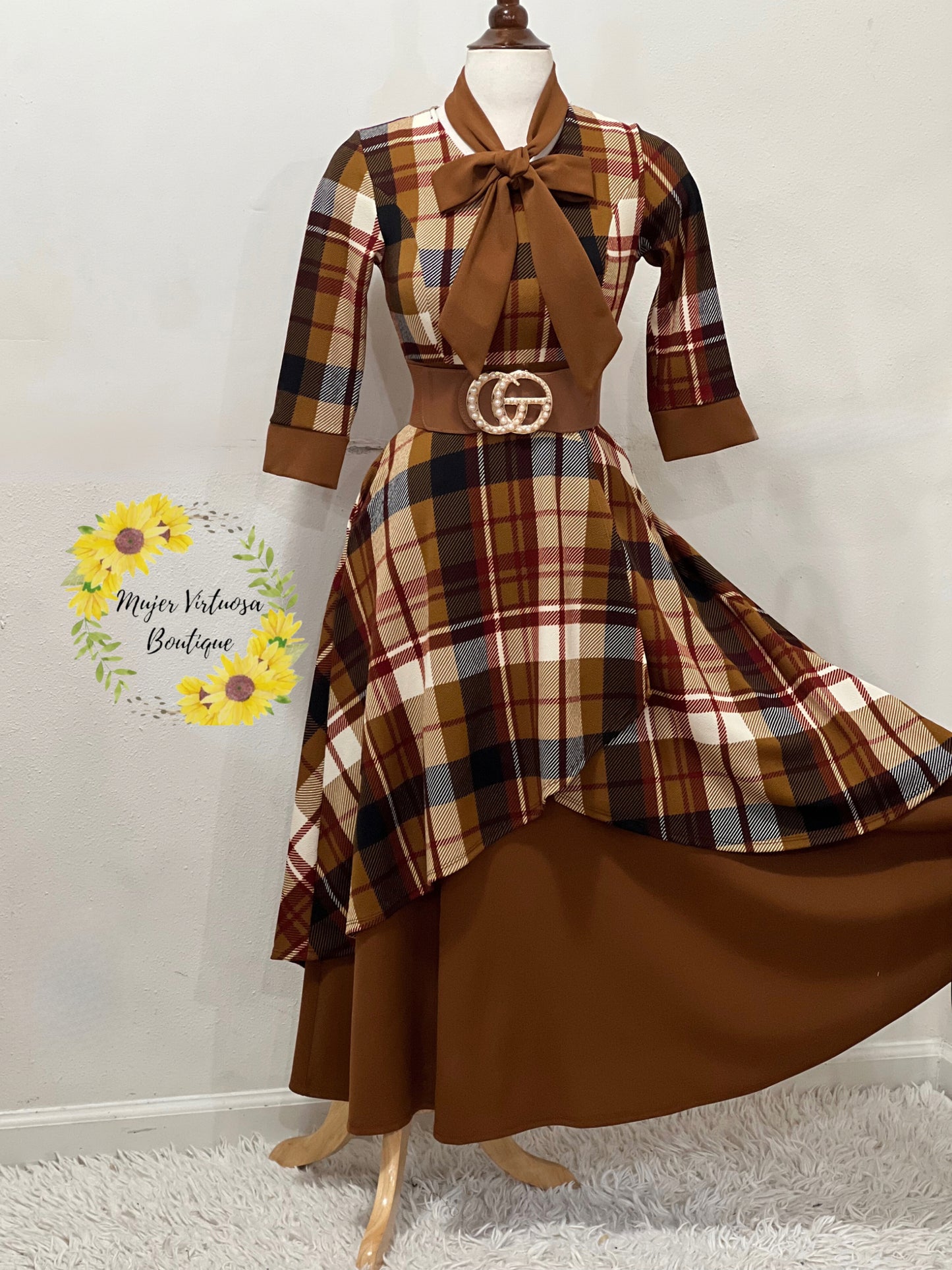 Oriana Caramelo Vintage Plaid Dress