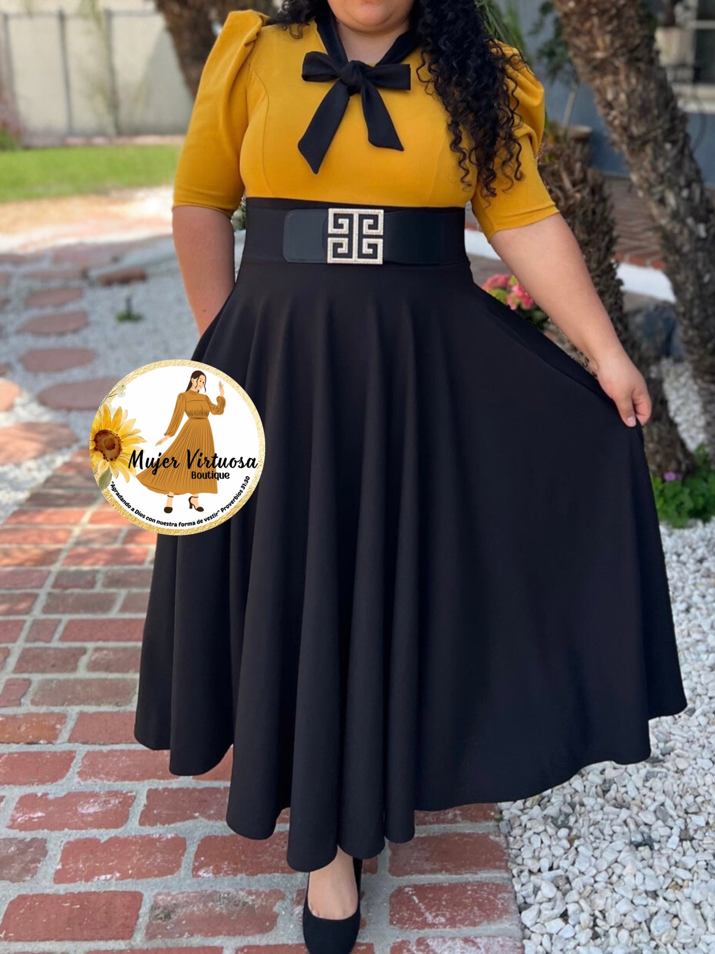 Mustard & Black Dress