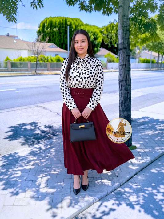Marina Burgundy Belted Skirt