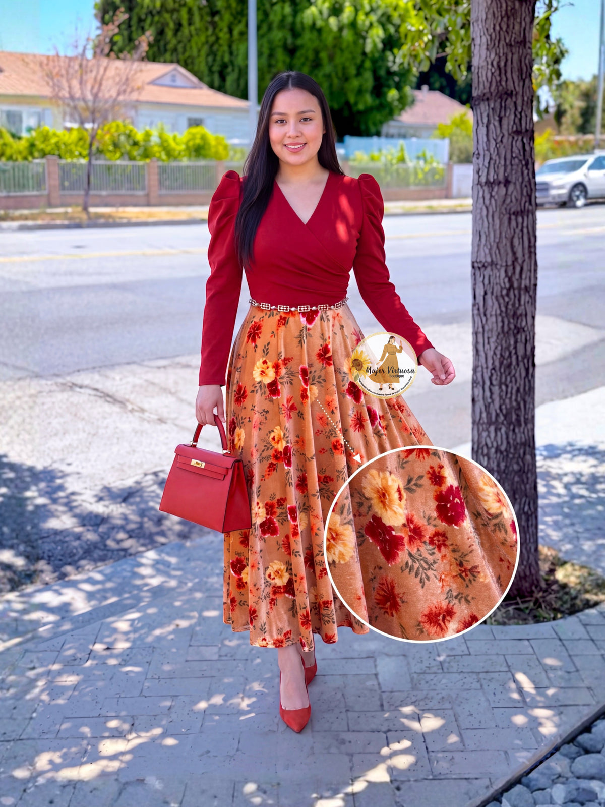 Larissa Pumpkin Orange Velvet Dress