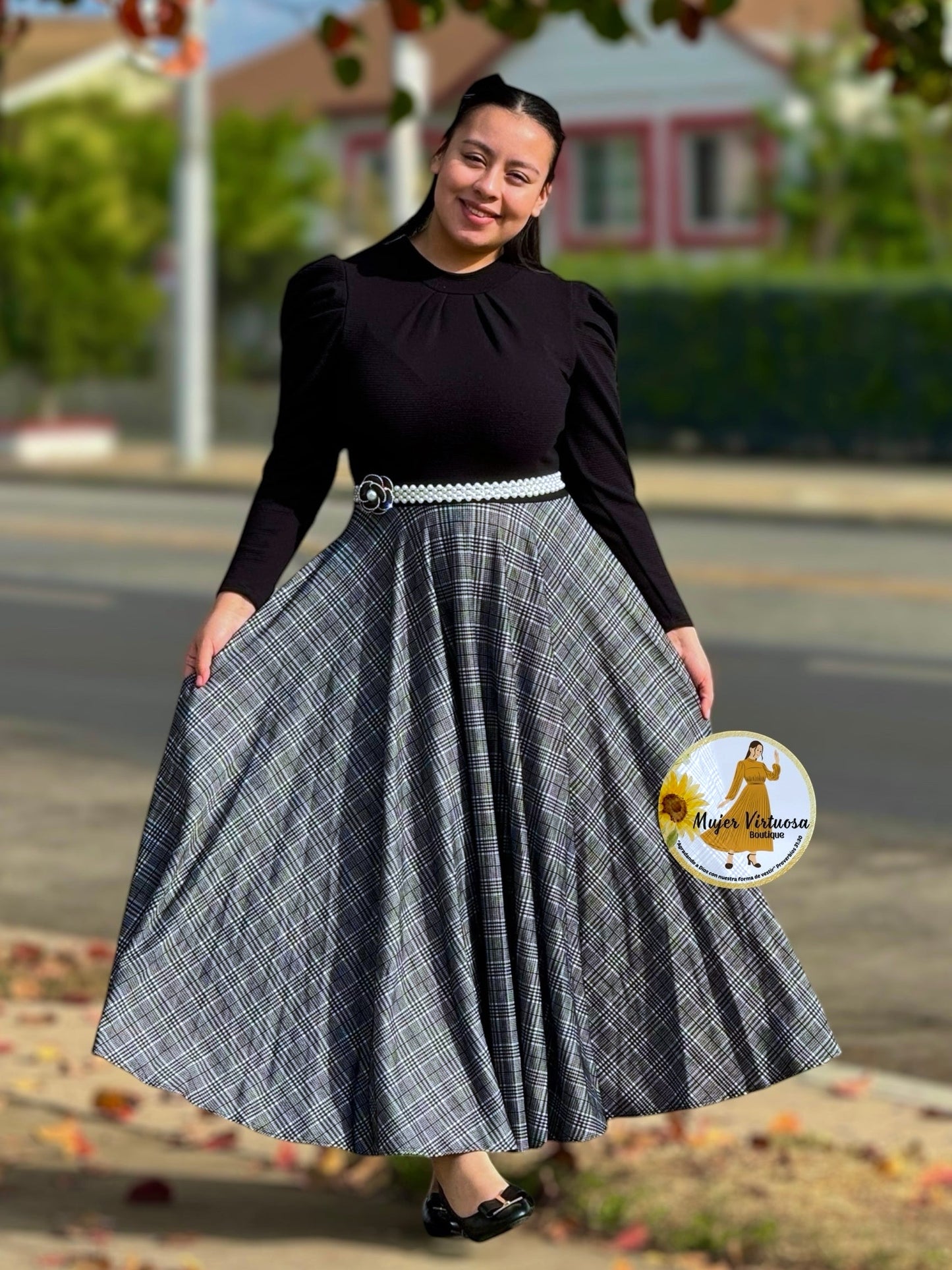 Eloisa Black & Plaid Dress