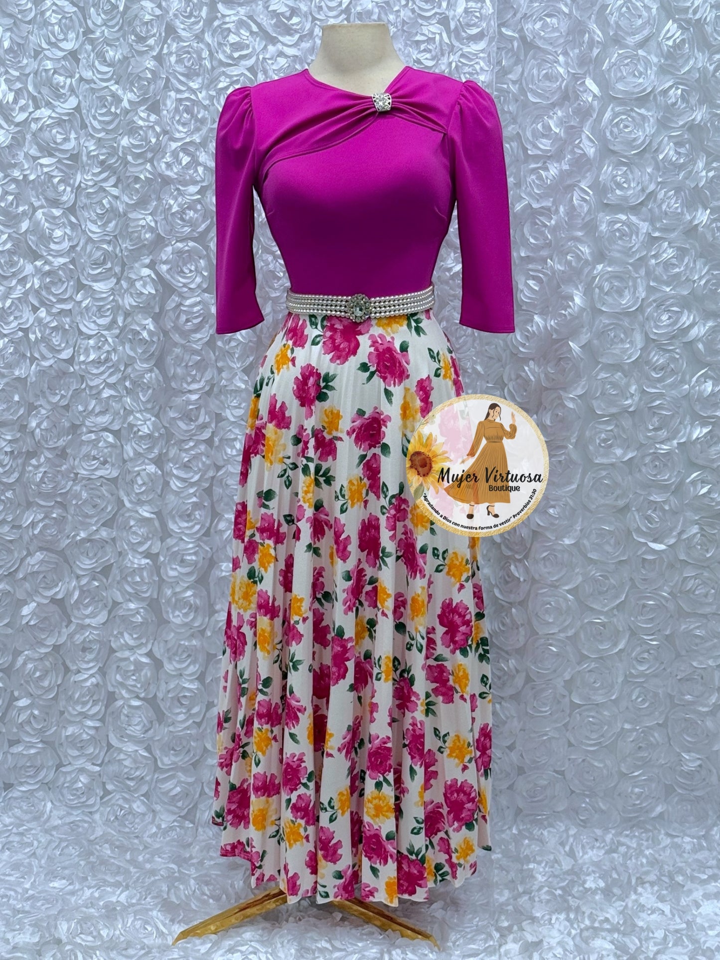 Rosalie Magenta Pleated Dress