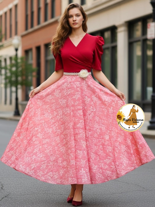 Susan Red Crepe & Mesh Dress