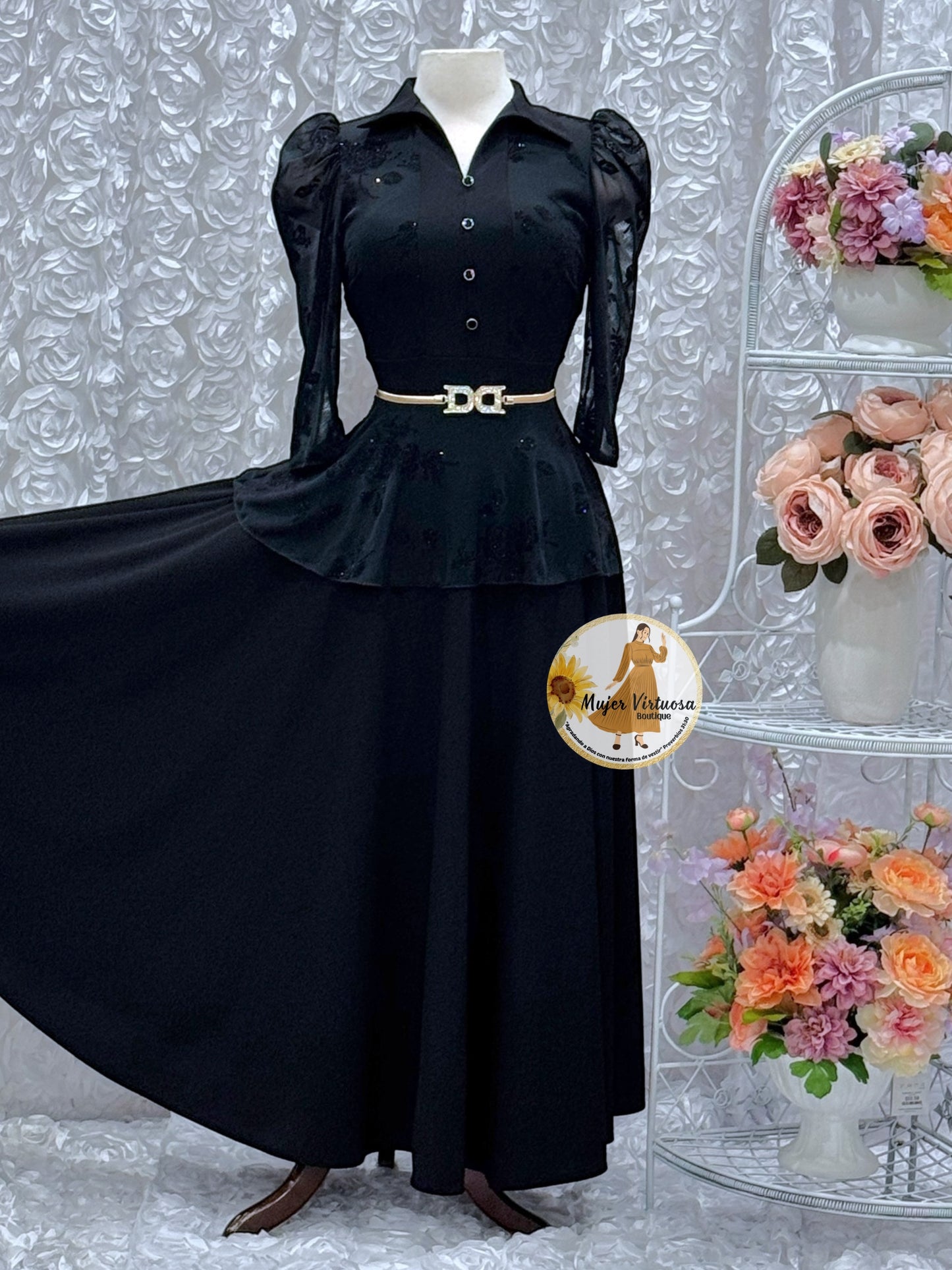 Analy All Black Floral Dress