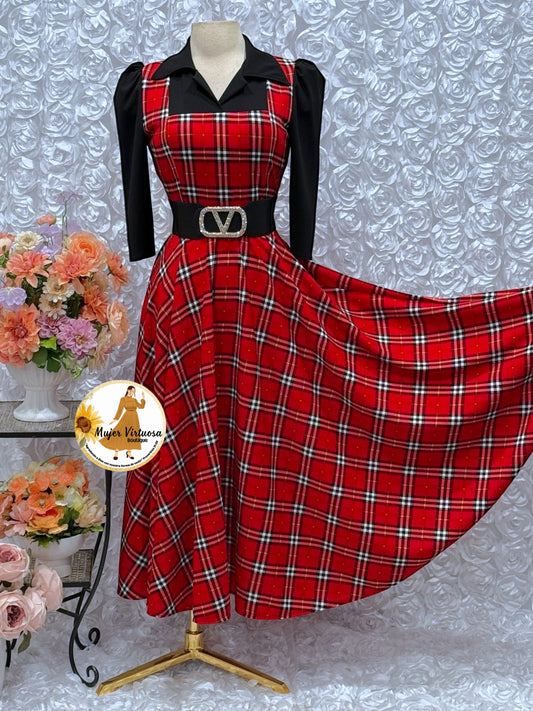 Black/Red Plaid 2 in 1 Dress