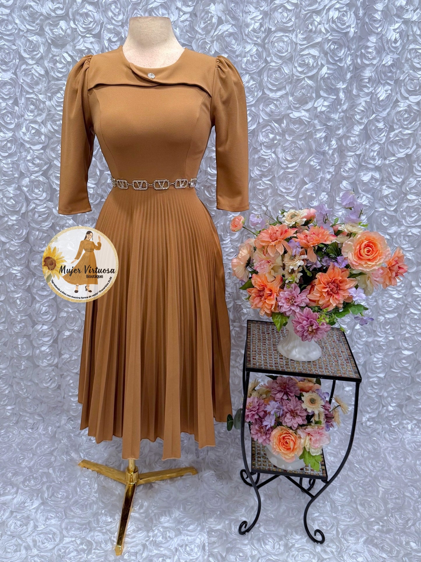 Dina Mocha Pleated Dress