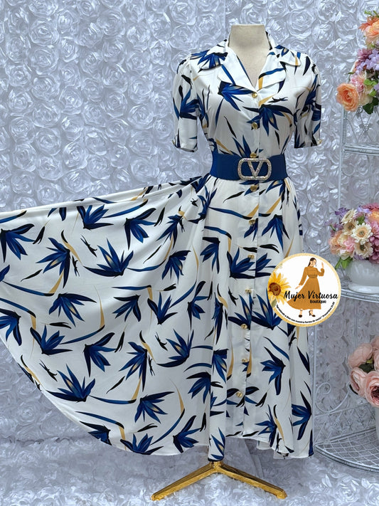 Jimena White Floral Satin Dress