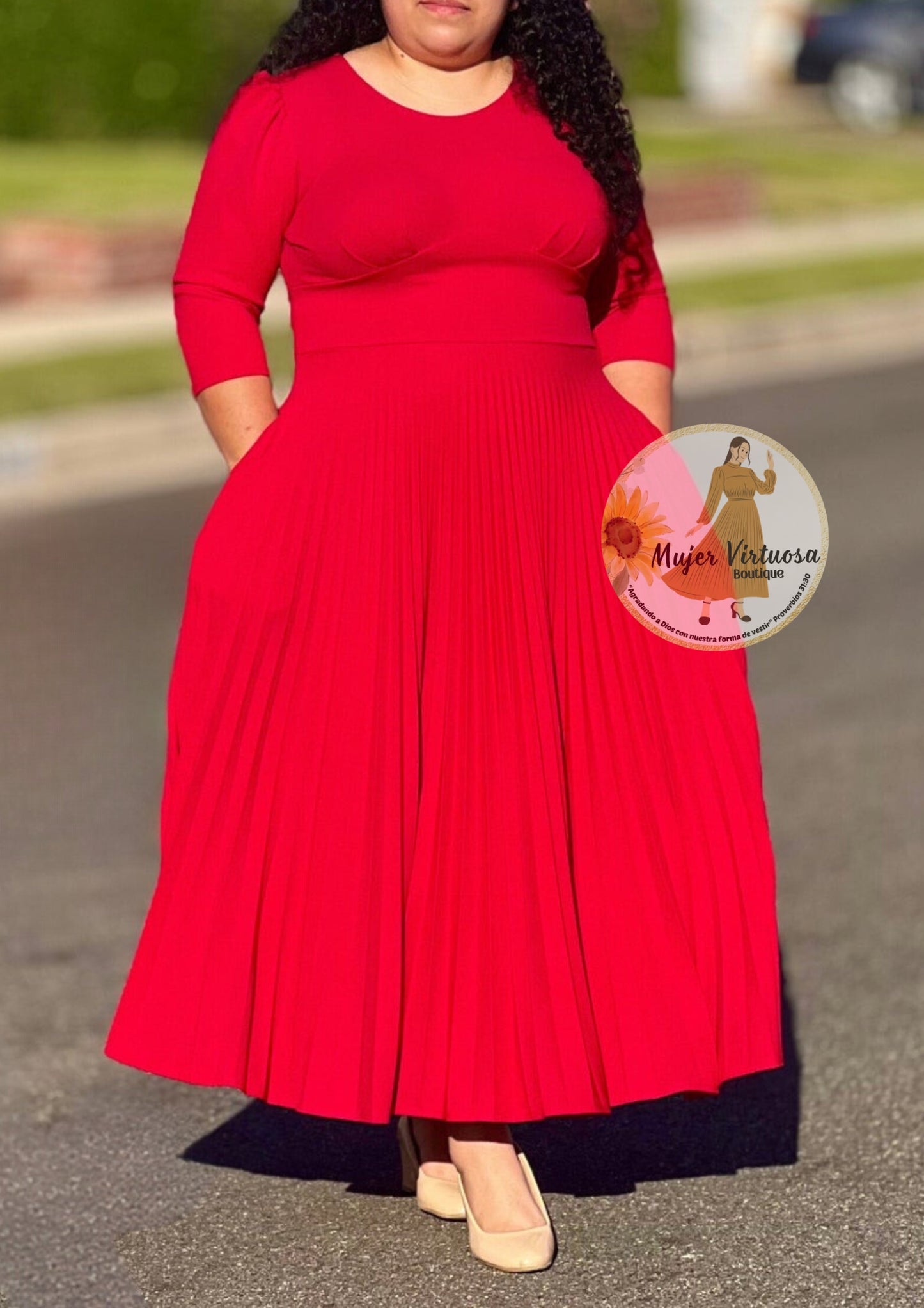 Cristel Red Pleated Dress