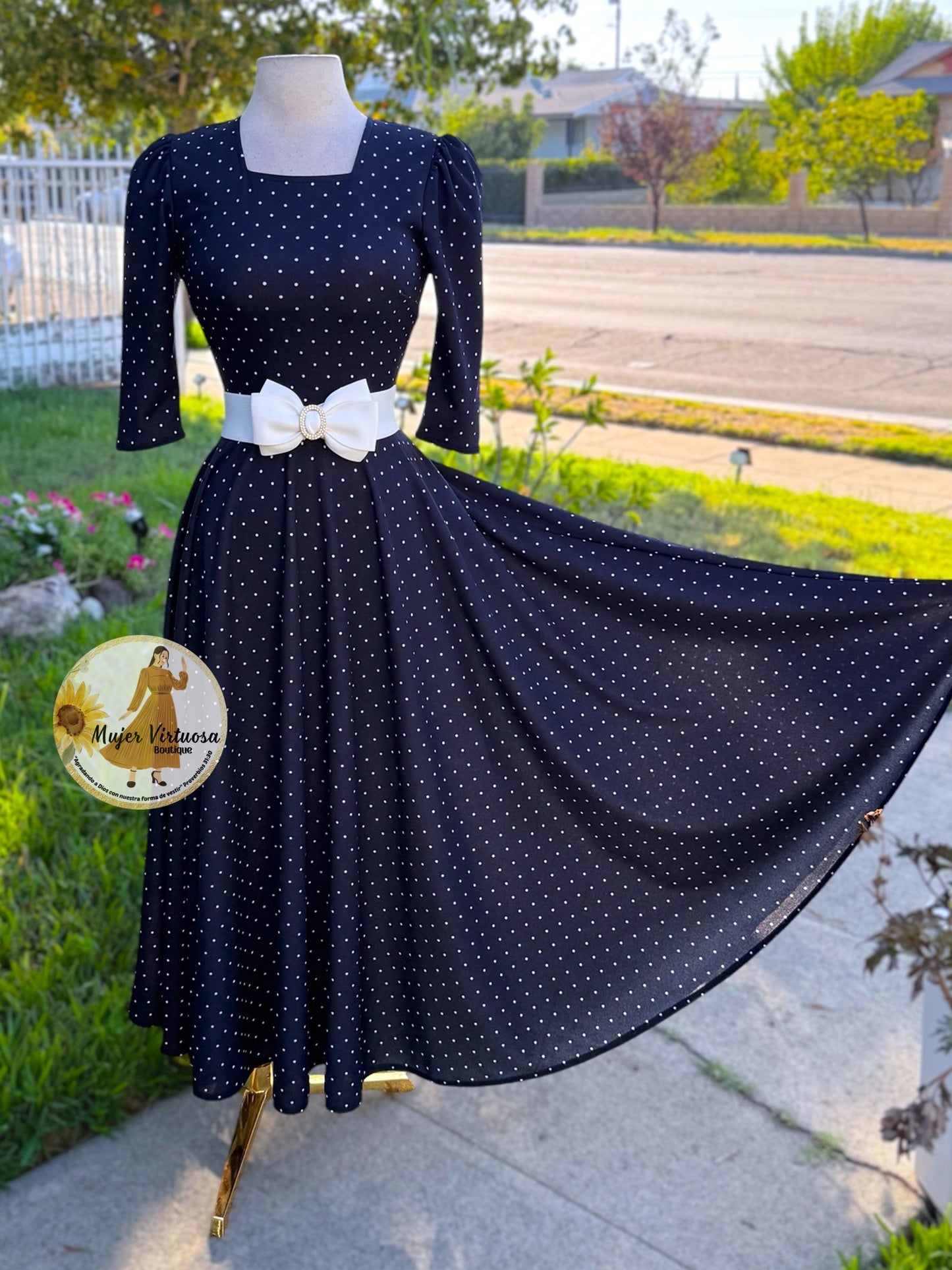 Eunice Navy Polka Dot Dress