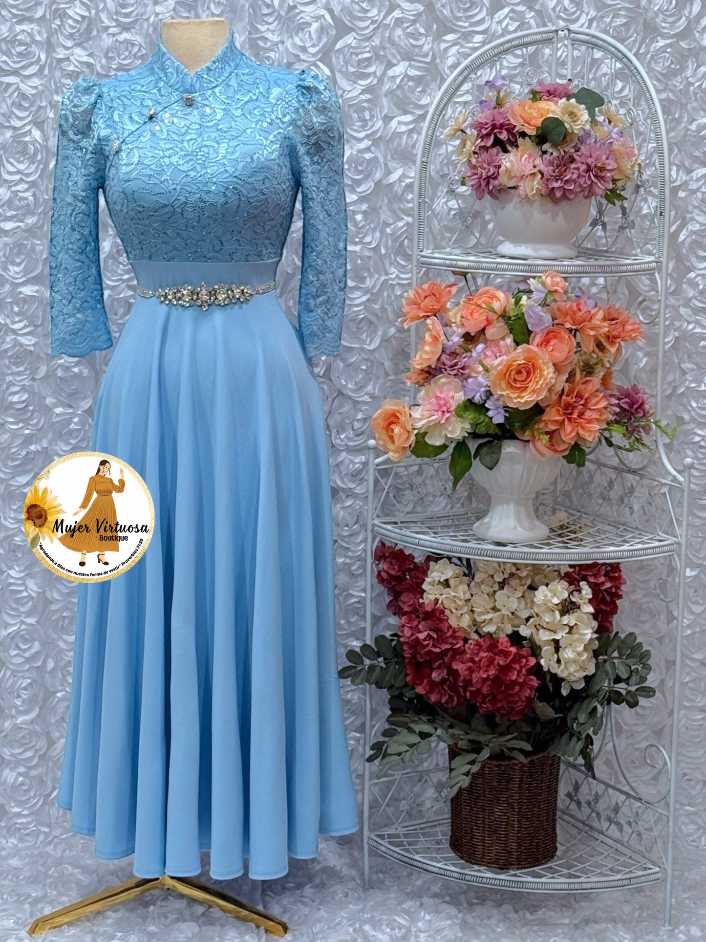 Ivana Sky Blue Lace Dress