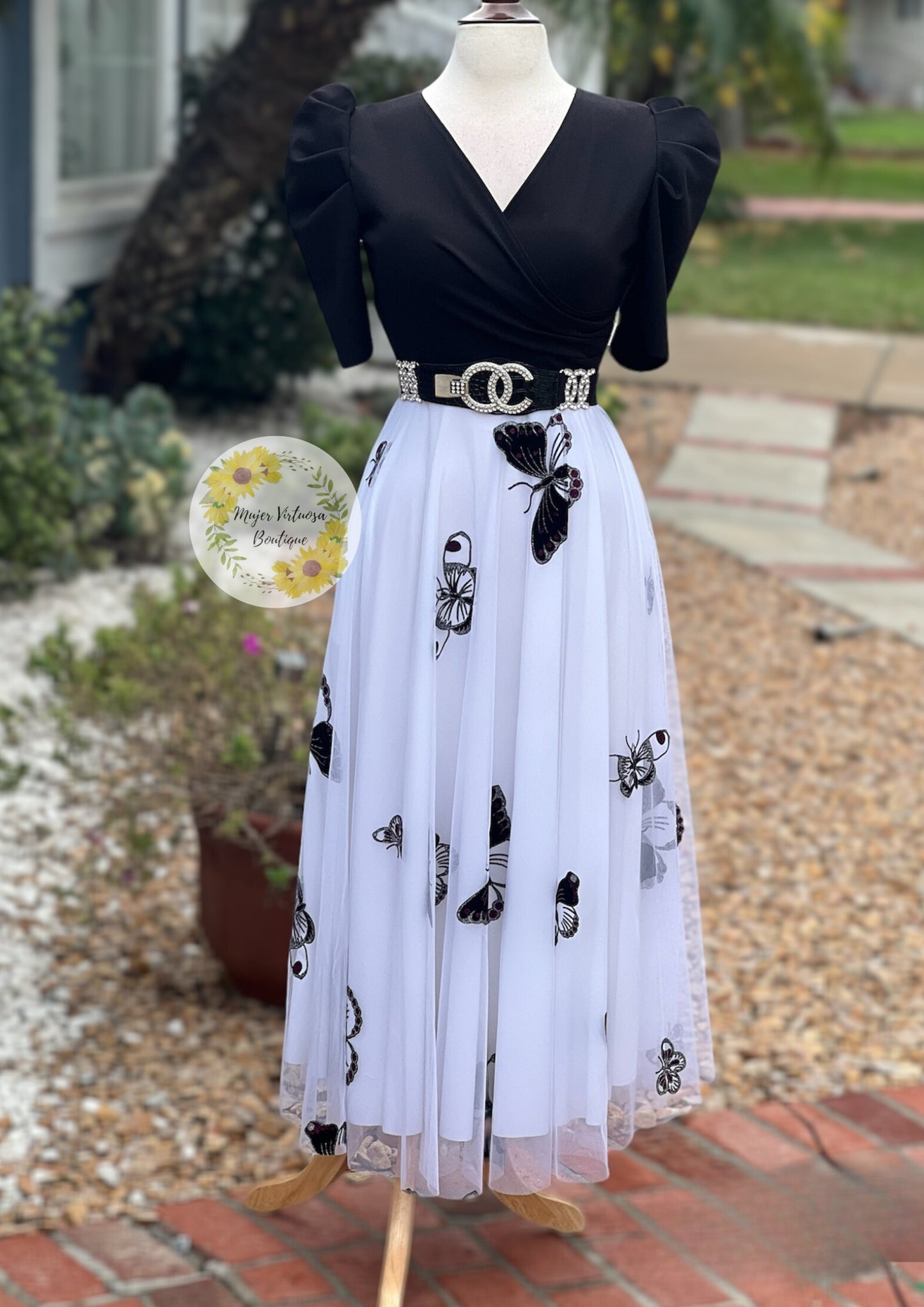 Susan Black/White Butterfly Dress