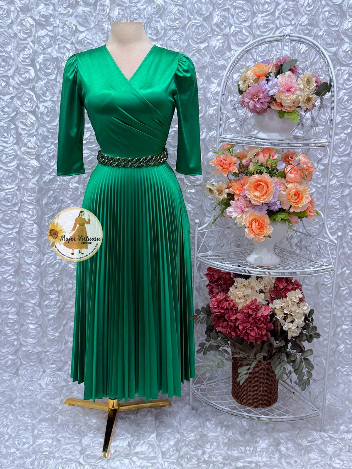 Lucia Kelly Green Satin Dress