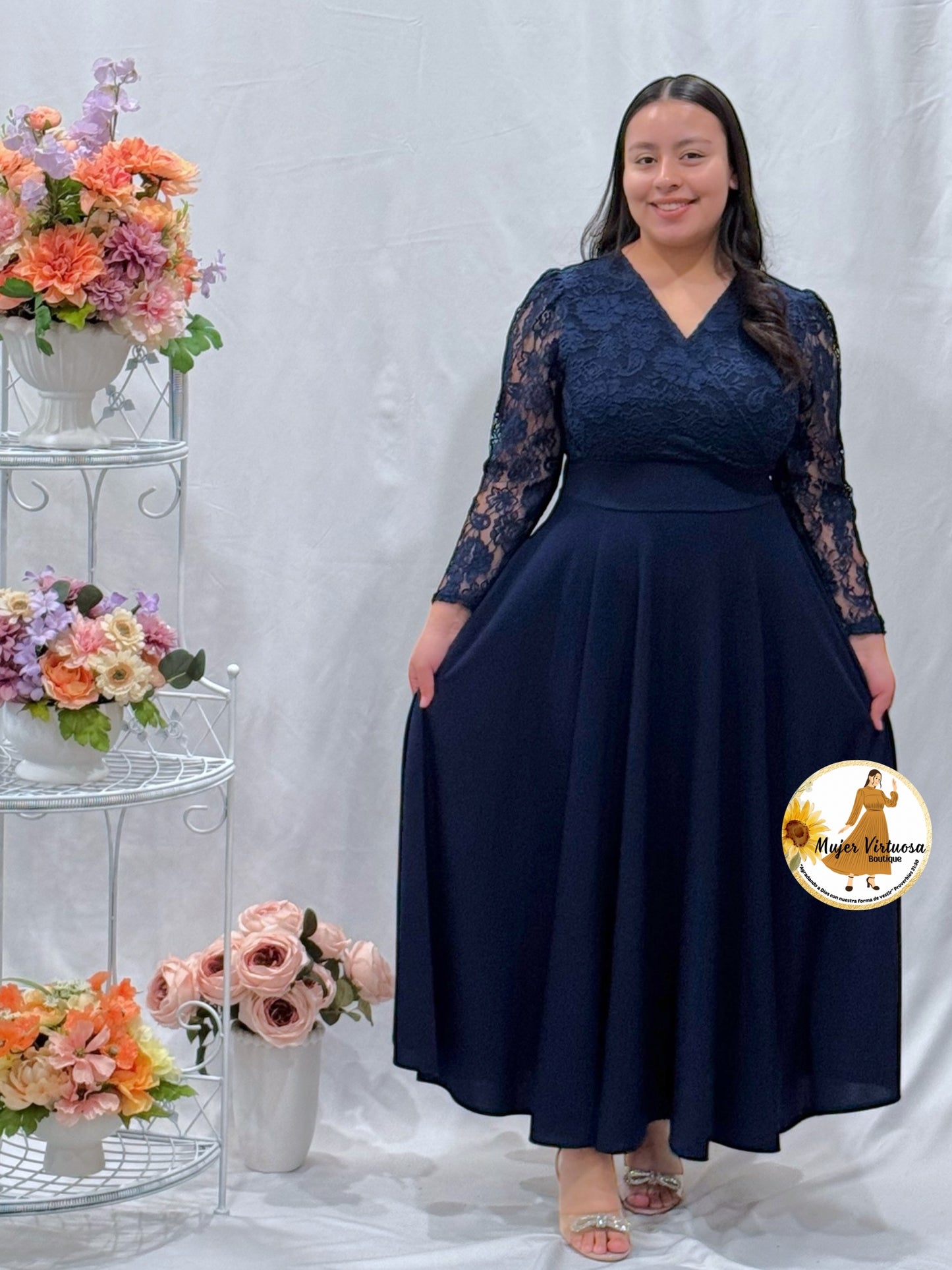 Florencia Navy Lace & Crepe Dress