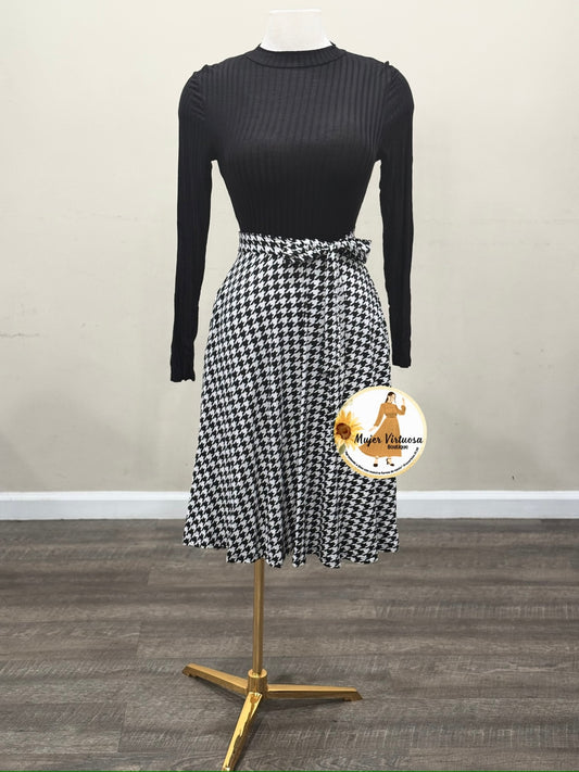 Black & White Plaid Midi Dress