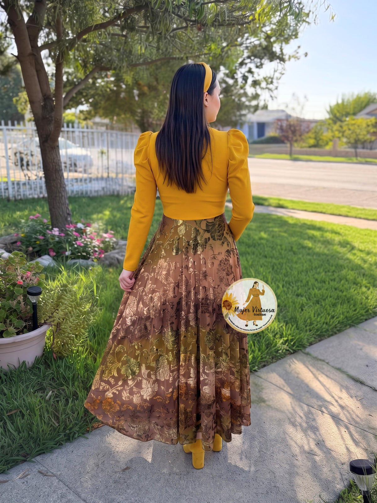 Larissa Mustard & Velvet Floral Dress