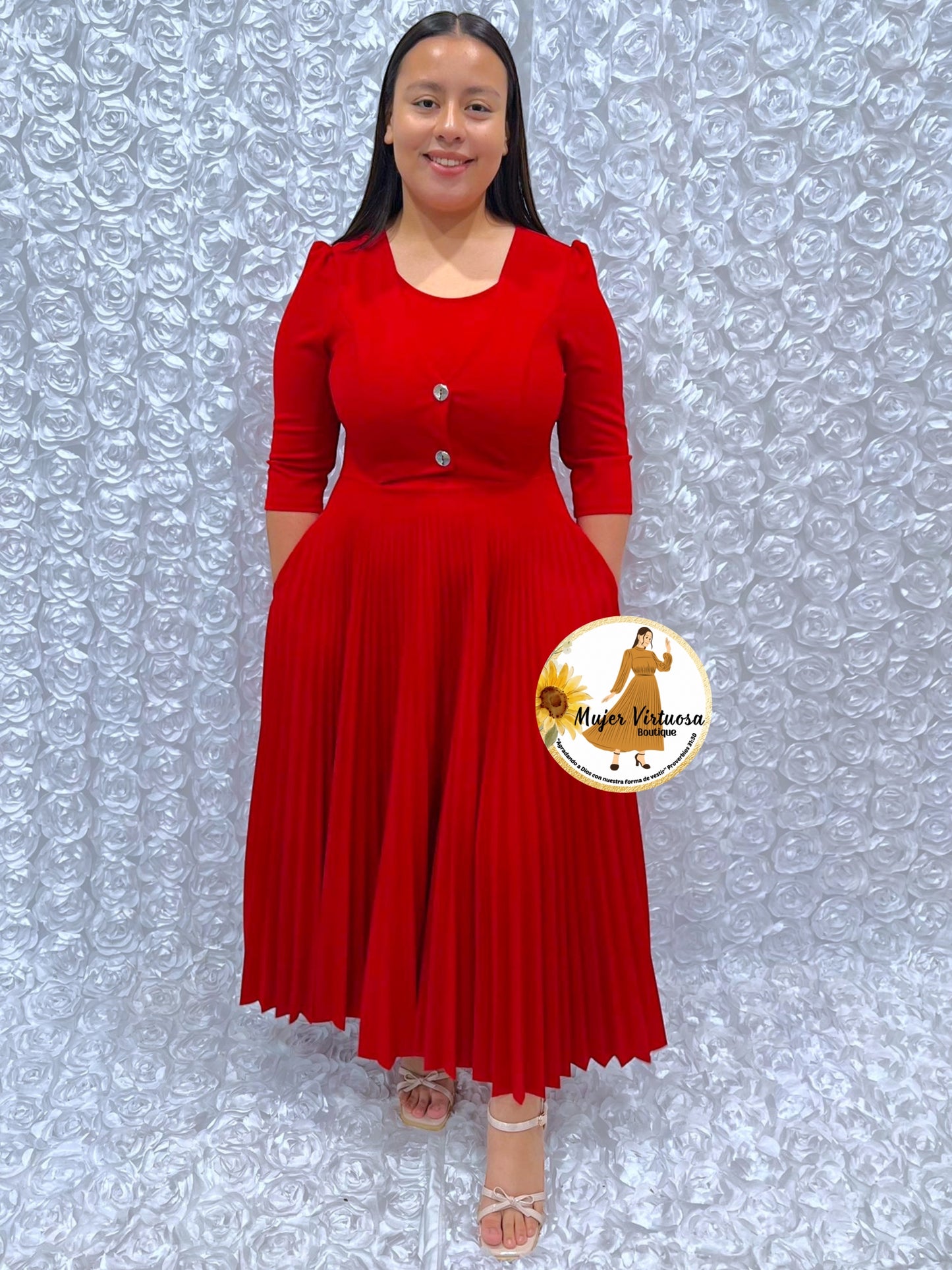 Milena Red Pleated Dress