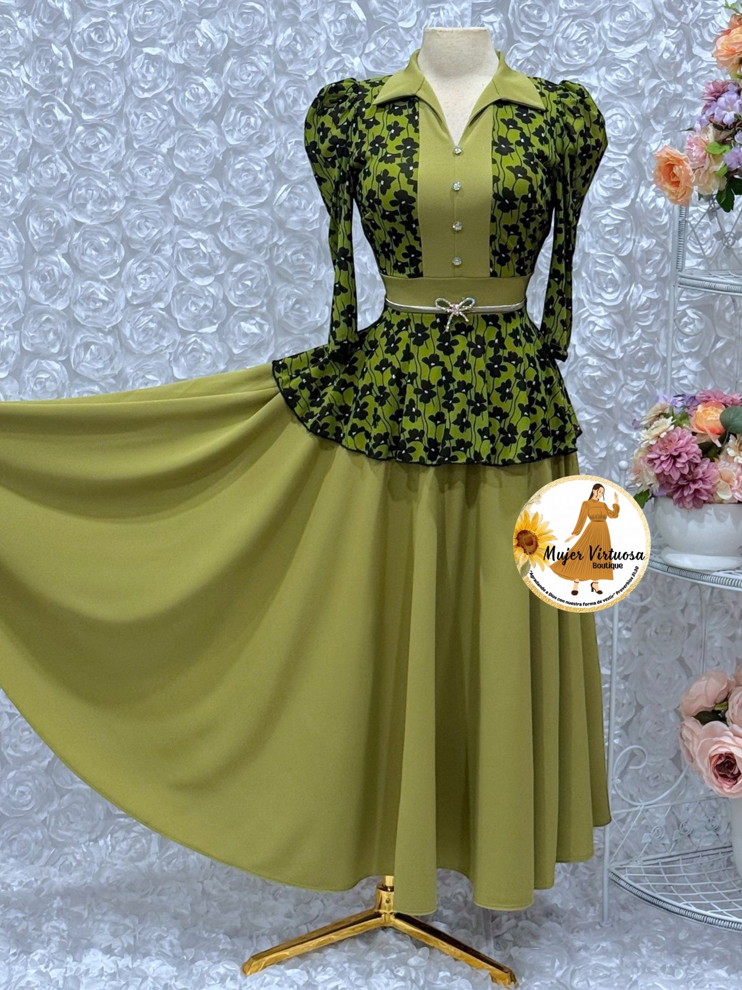 Analy Avocado Green Floral Dress