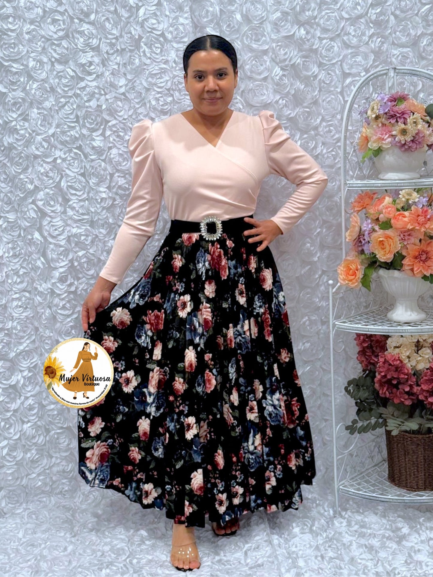 Yvette Baby Pink & Black Floral Dress