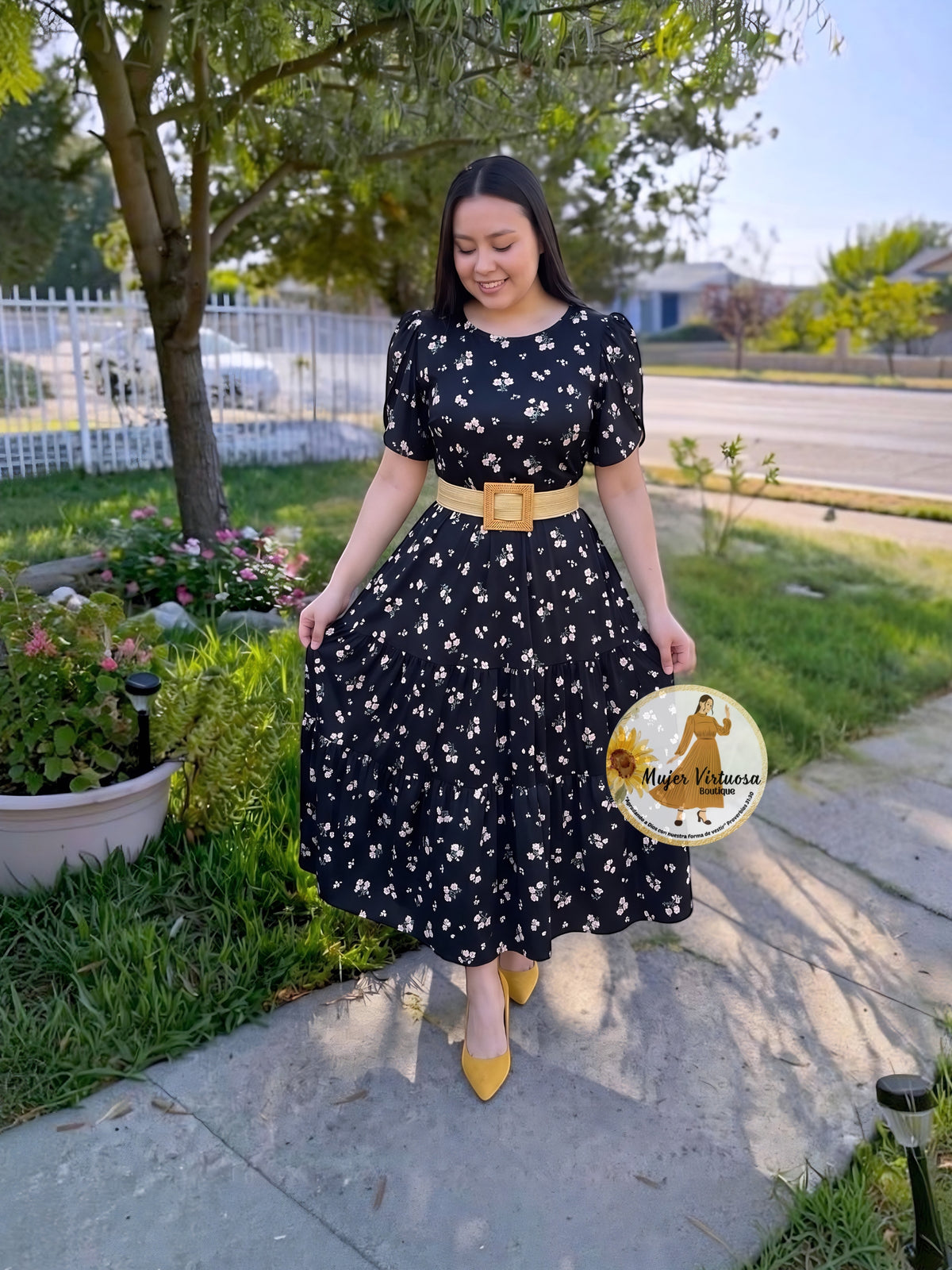 Ruth Black Ditsy Floral Dress
