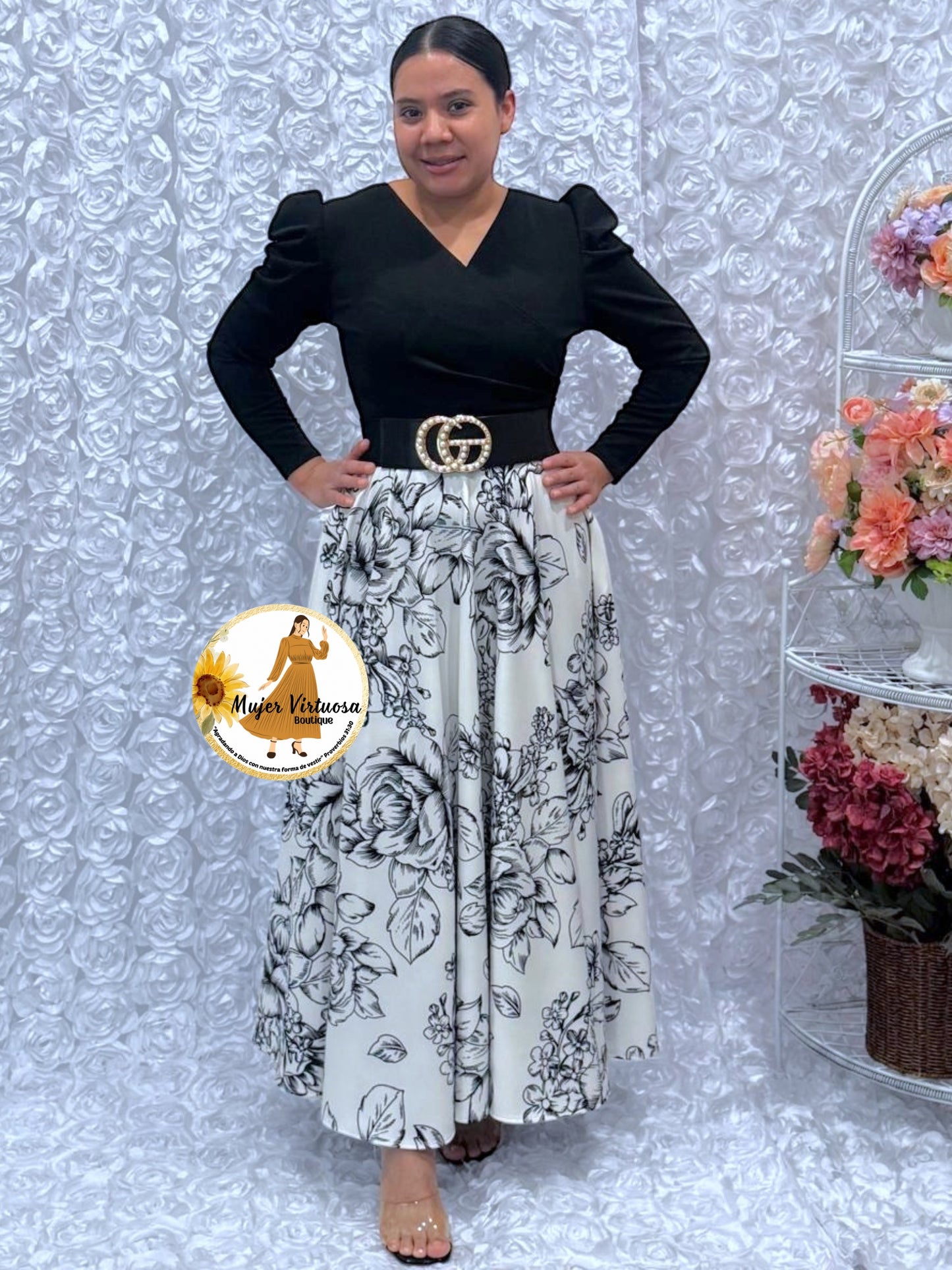 Larissa Black & White Floral Dress