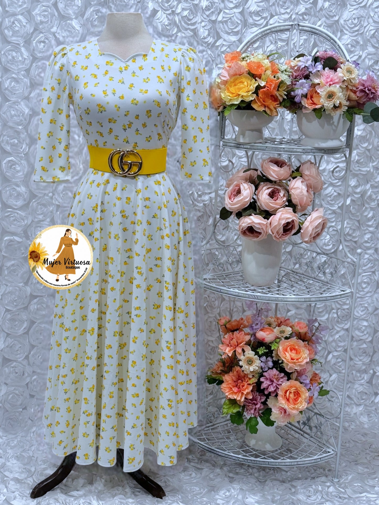 Lucy White/Yellow Ditsy Floral Dress