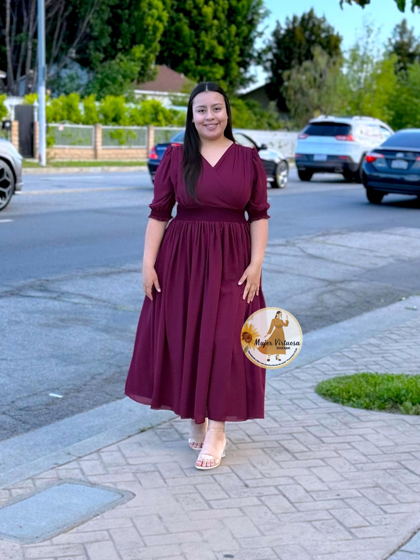 Julisa Burgundy Chiffon Dress