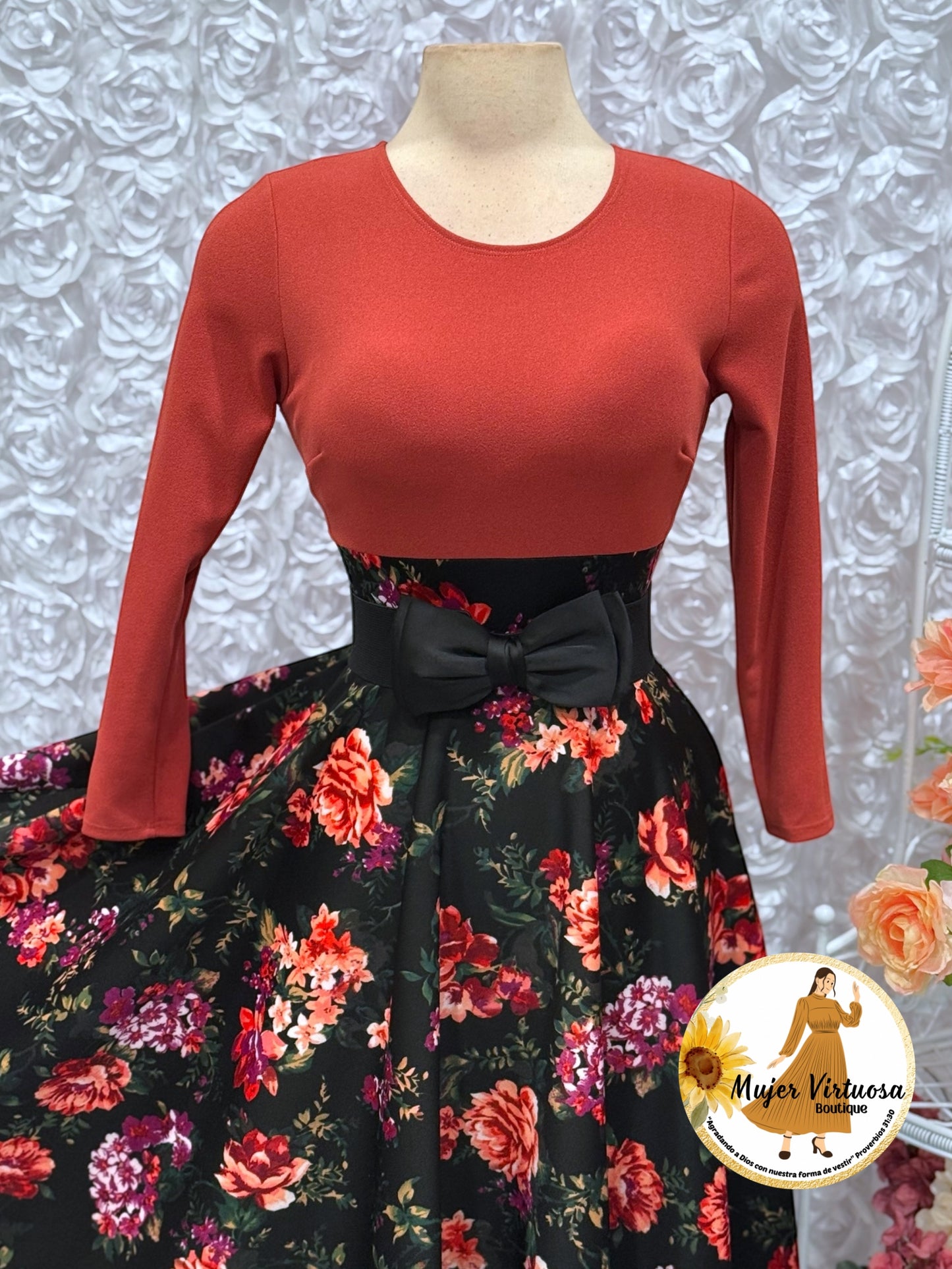 Alicia Rust & Black Floral Dress