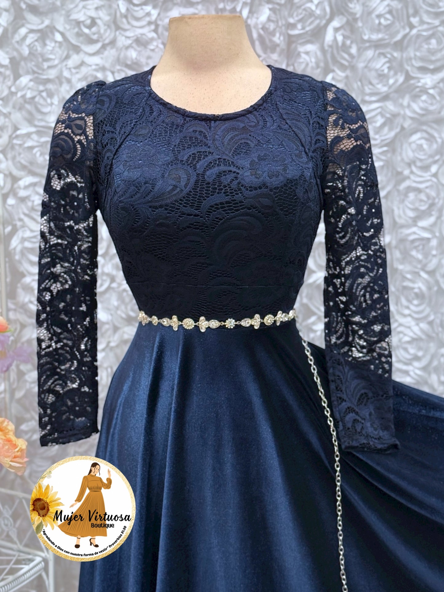 Midnight Blue Lace & Velvet Dress