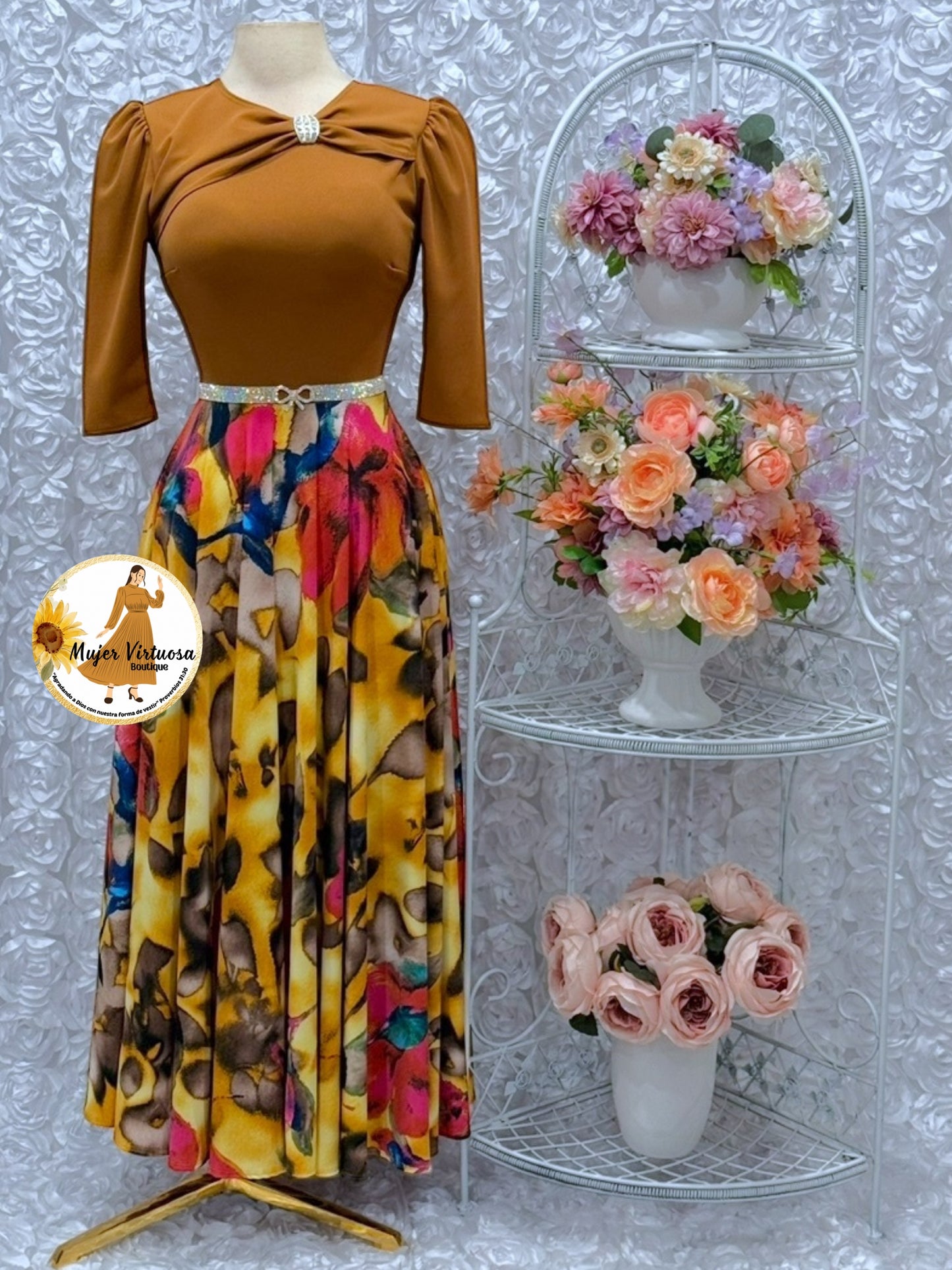 Rosalie Caramel Floral Dress