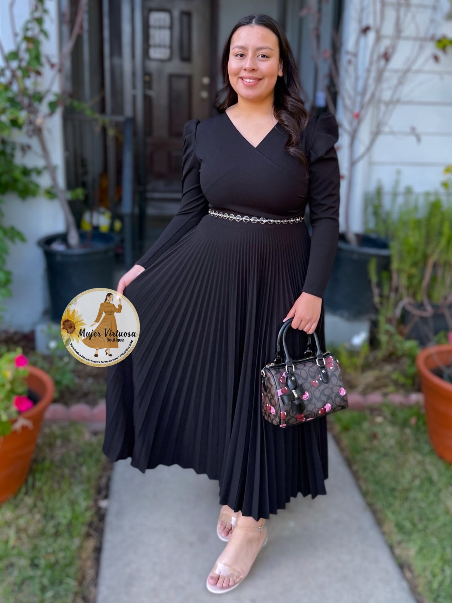 Yvette Black Pleated Dress