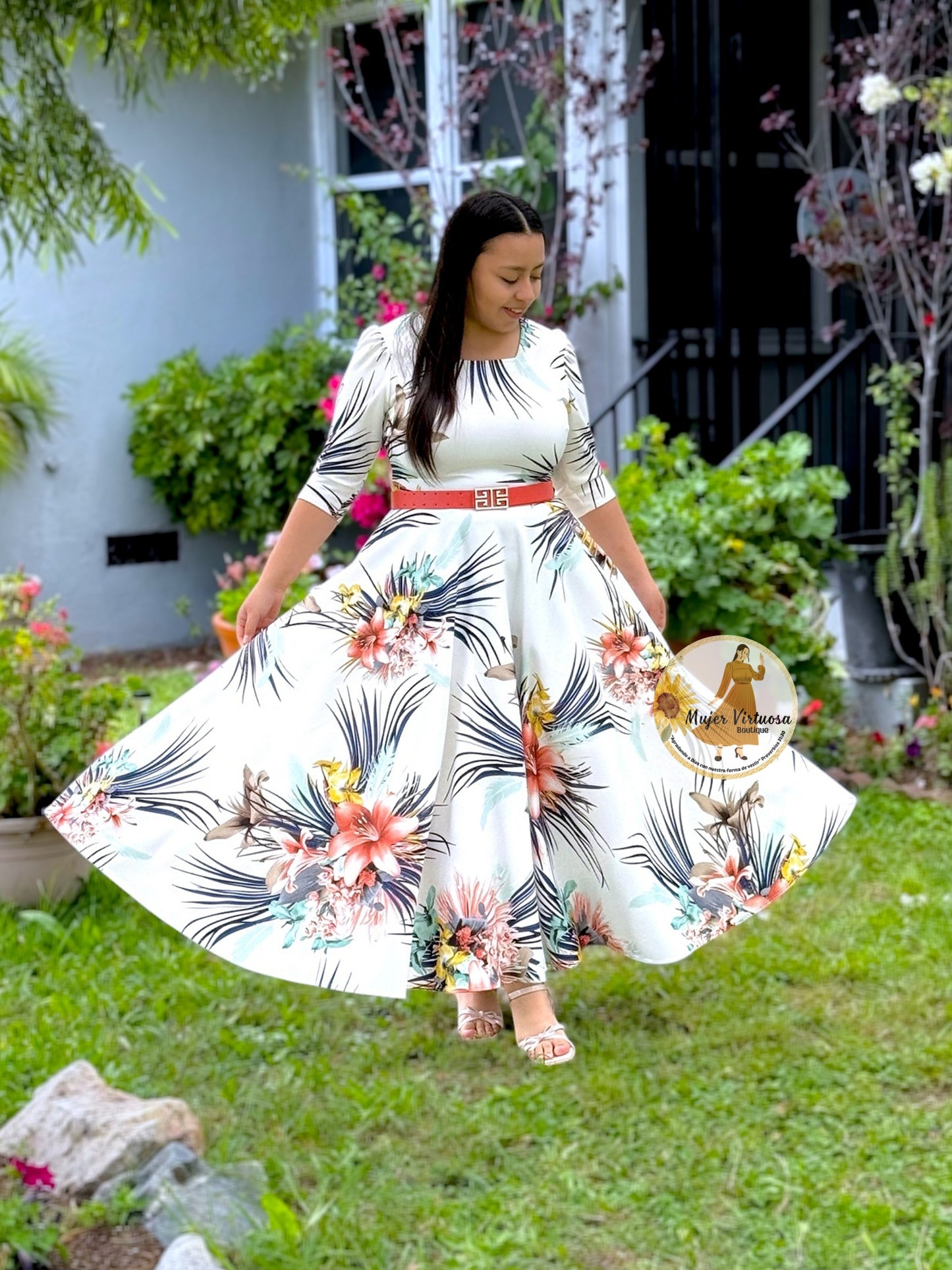 Eunice White & Lilies Flowers Dress