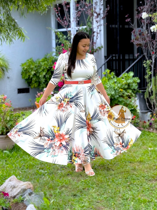 Eunice White & Lilies Flowers Dress