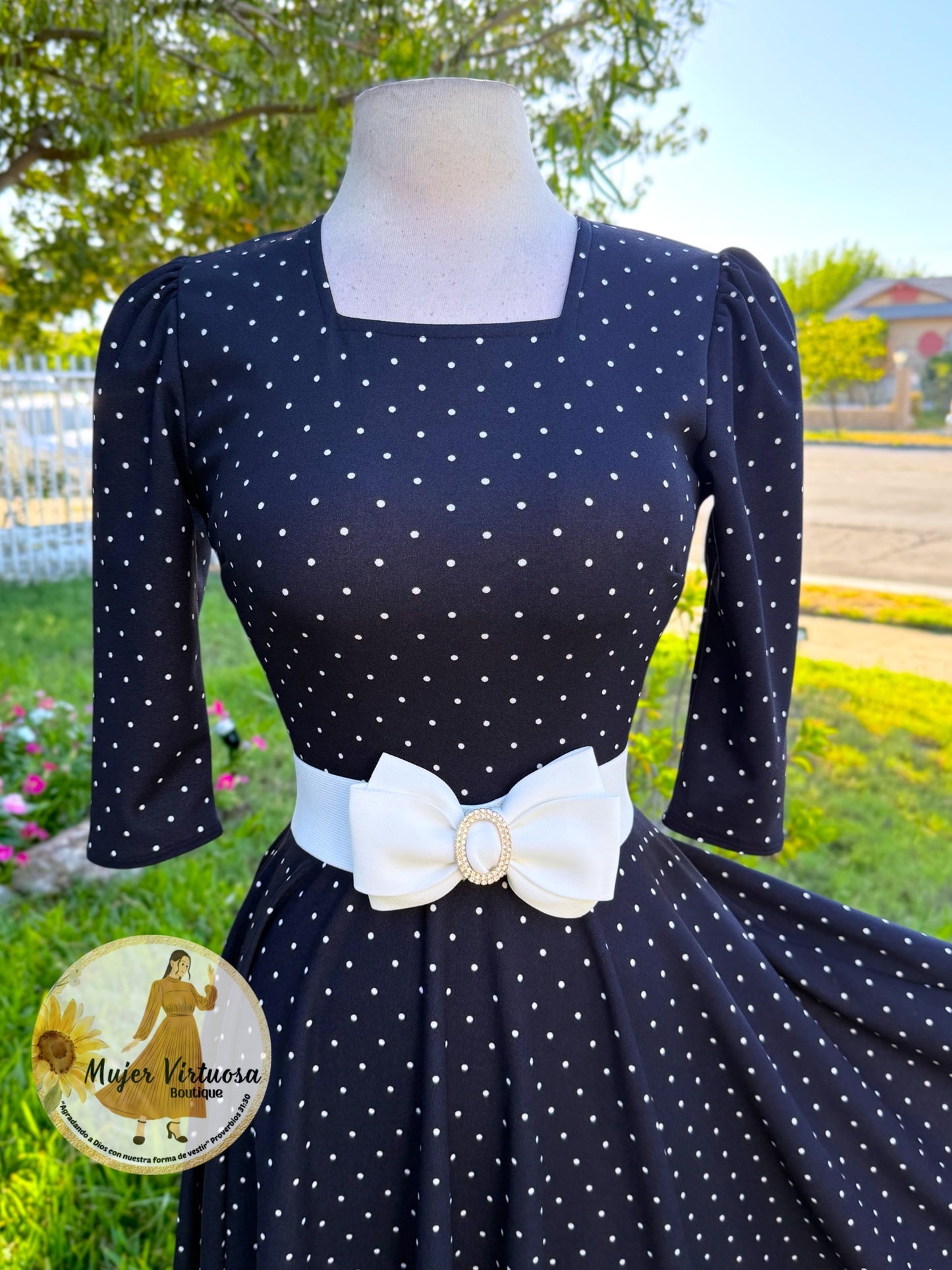 Eunice Navy Polka Dot Dress