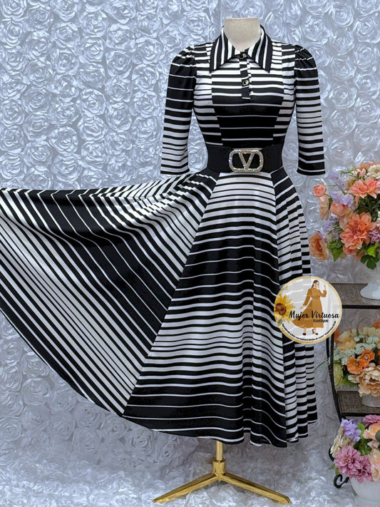 Minerva Black/White Striped Dress