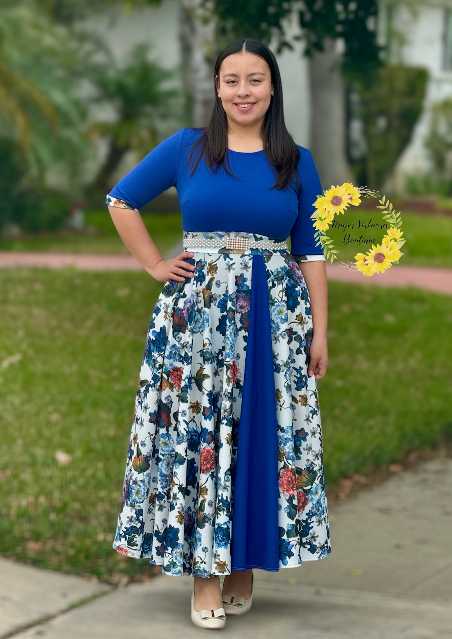 Navy Blue Floral Dress “Andrea”