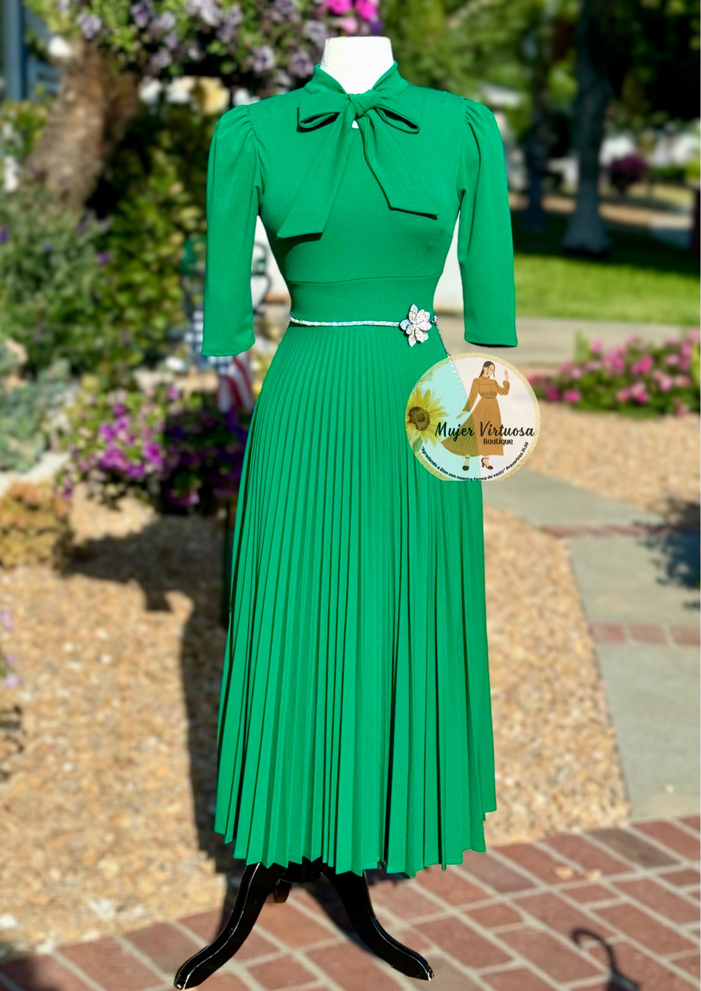 Melanie Green Pleated Dress