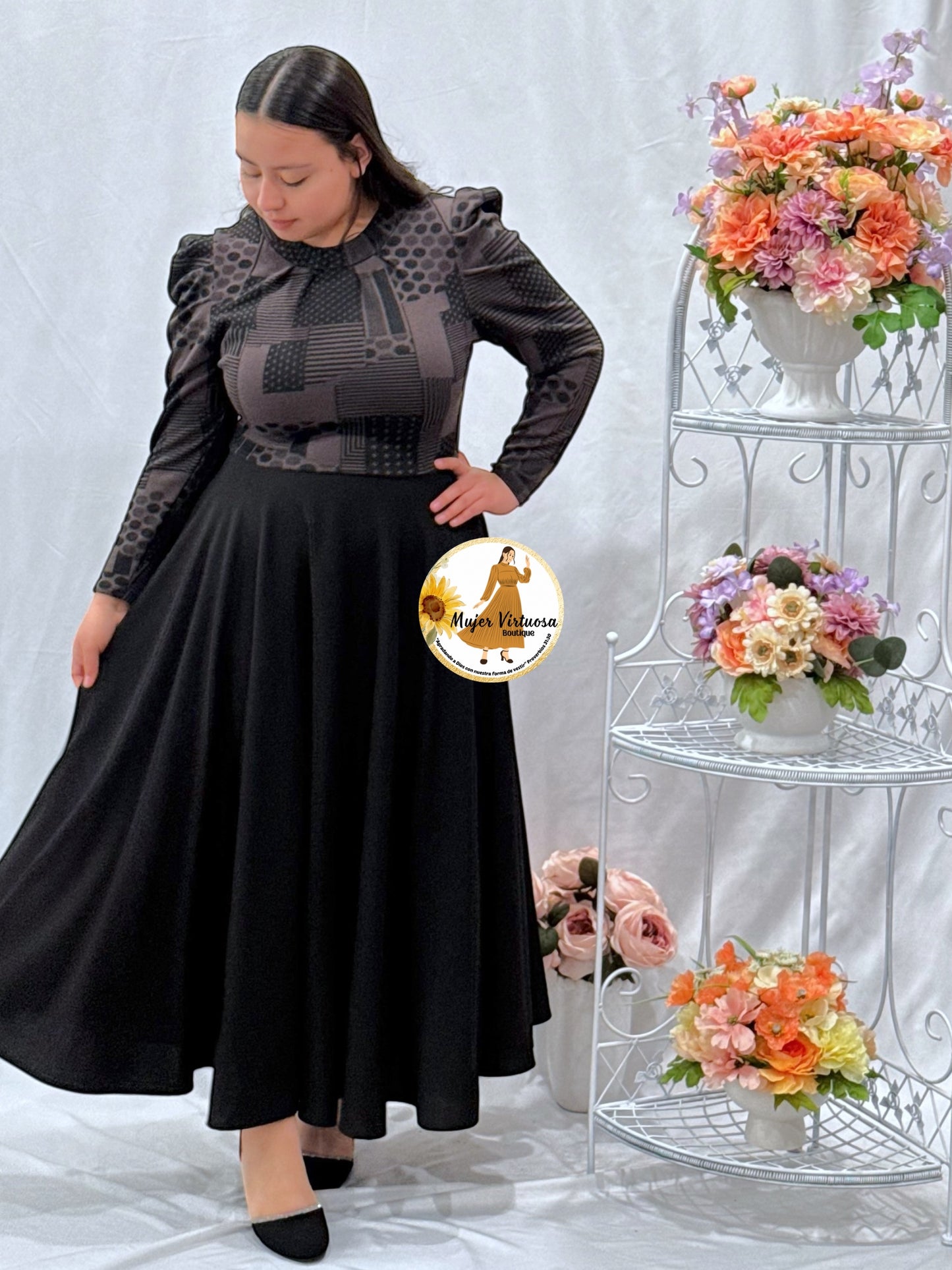 Eloisa Black/Brown Polka Dot Dress