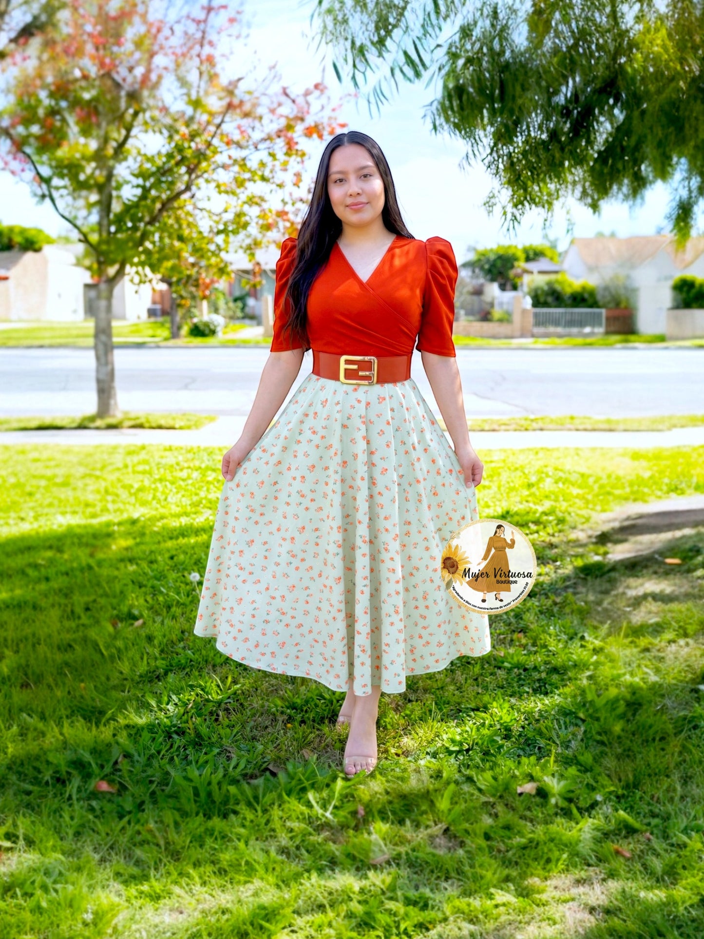 Susan Rust & Pistacho Floral Dress