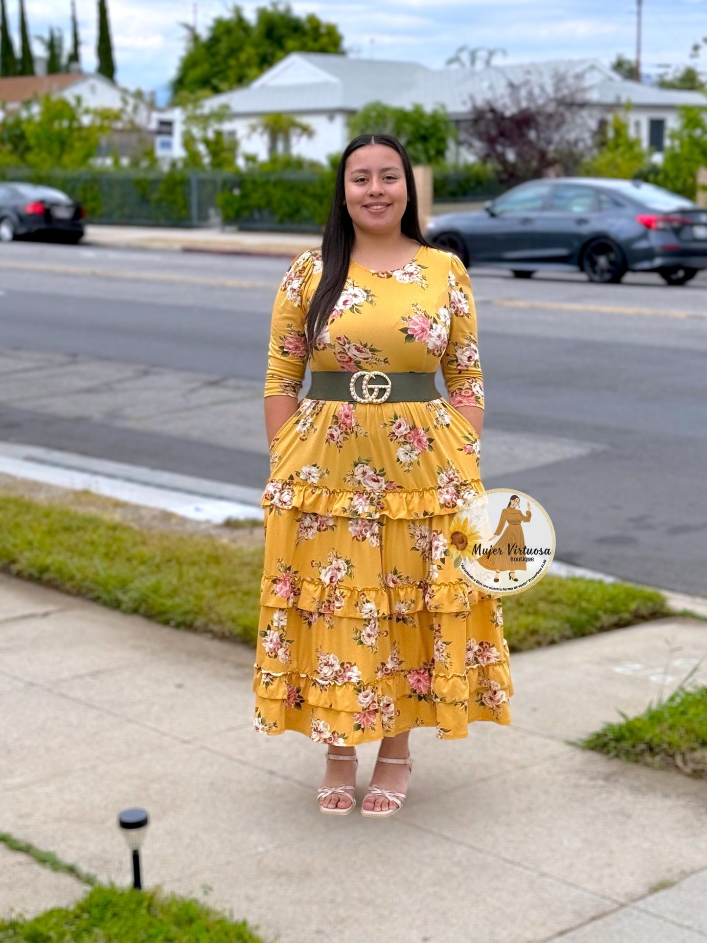 Leah Mustard Floral Dress