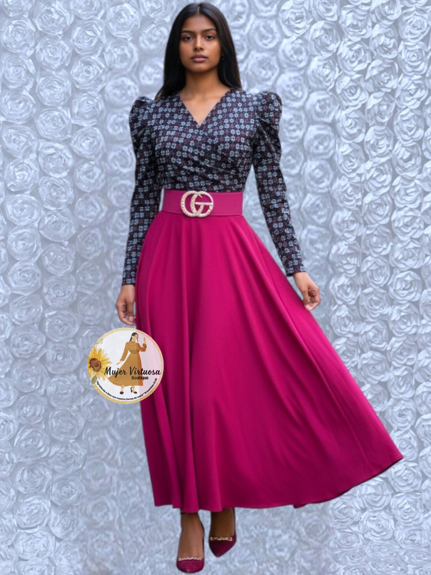 Larissa Black/Magenta Floral Dress