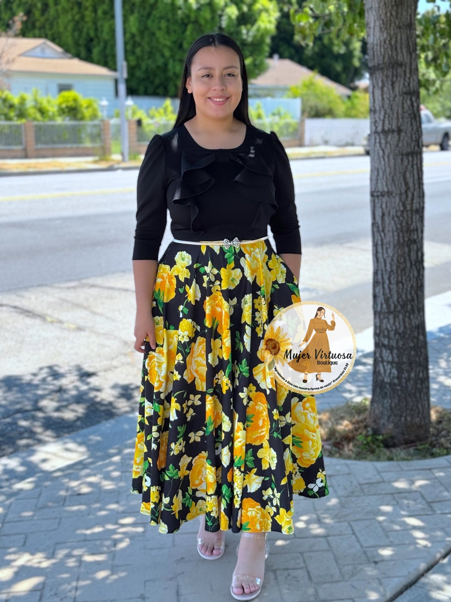 Alexa All Black Coquette Floral Dress